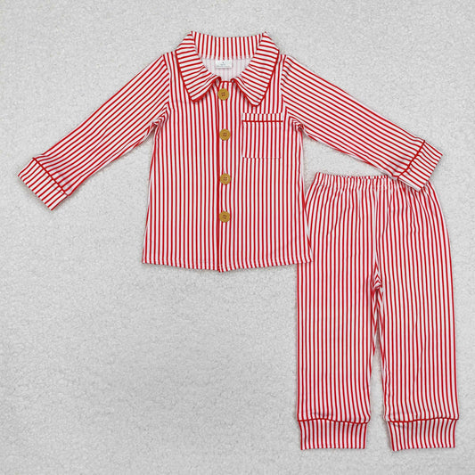 Sibling Girls Baby Boys Red Stripes Buttons Dresses Pajamas
