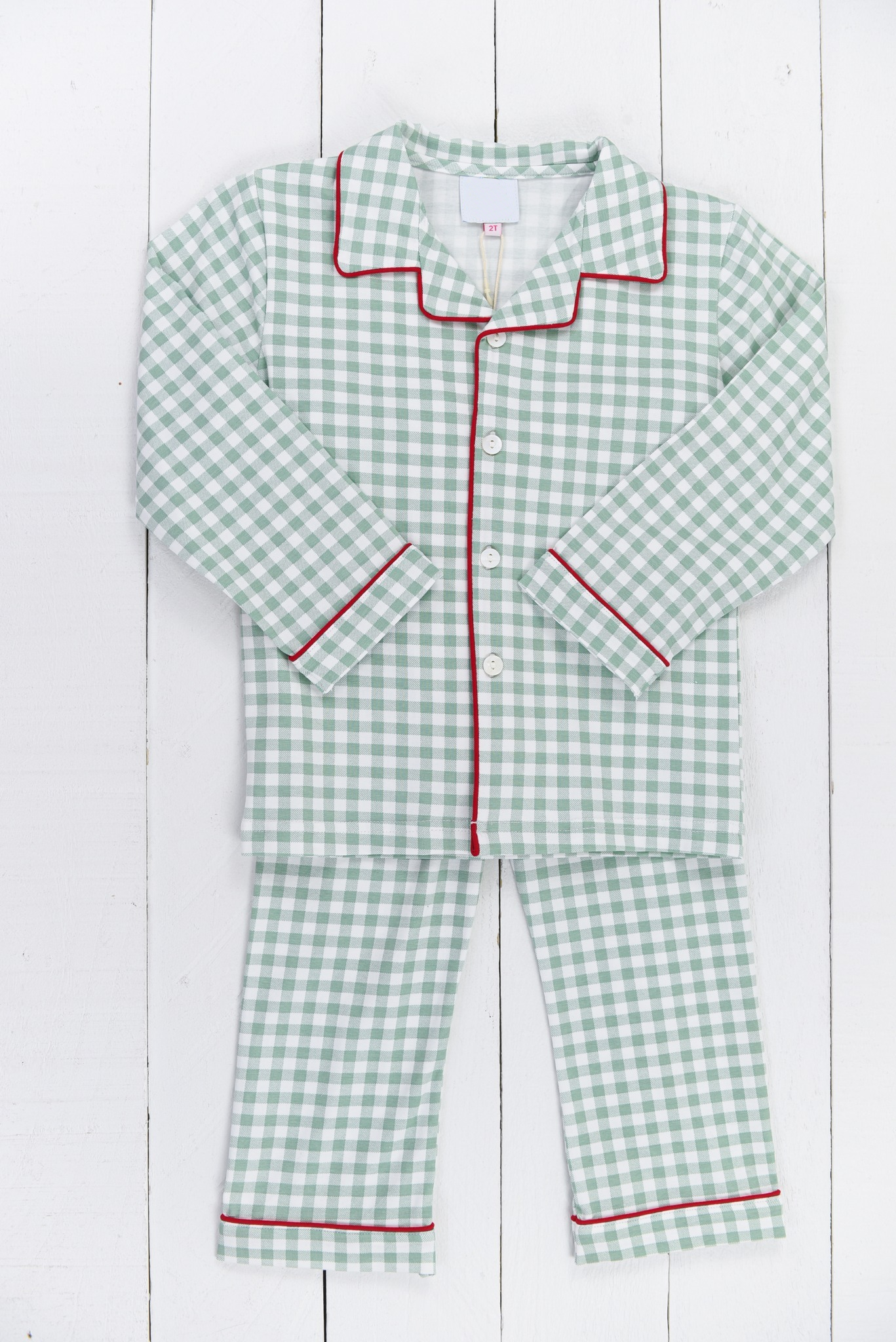 Preorder moq 5 Baby Boys Green Checkered Button Top Pants Pajamas Sets