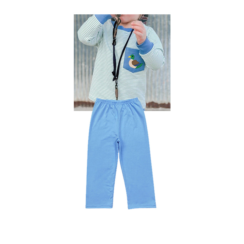 Preorder moq 5 Baby Boys Blue Stripe Duck Pocket Top Lrggings Pants Sets
