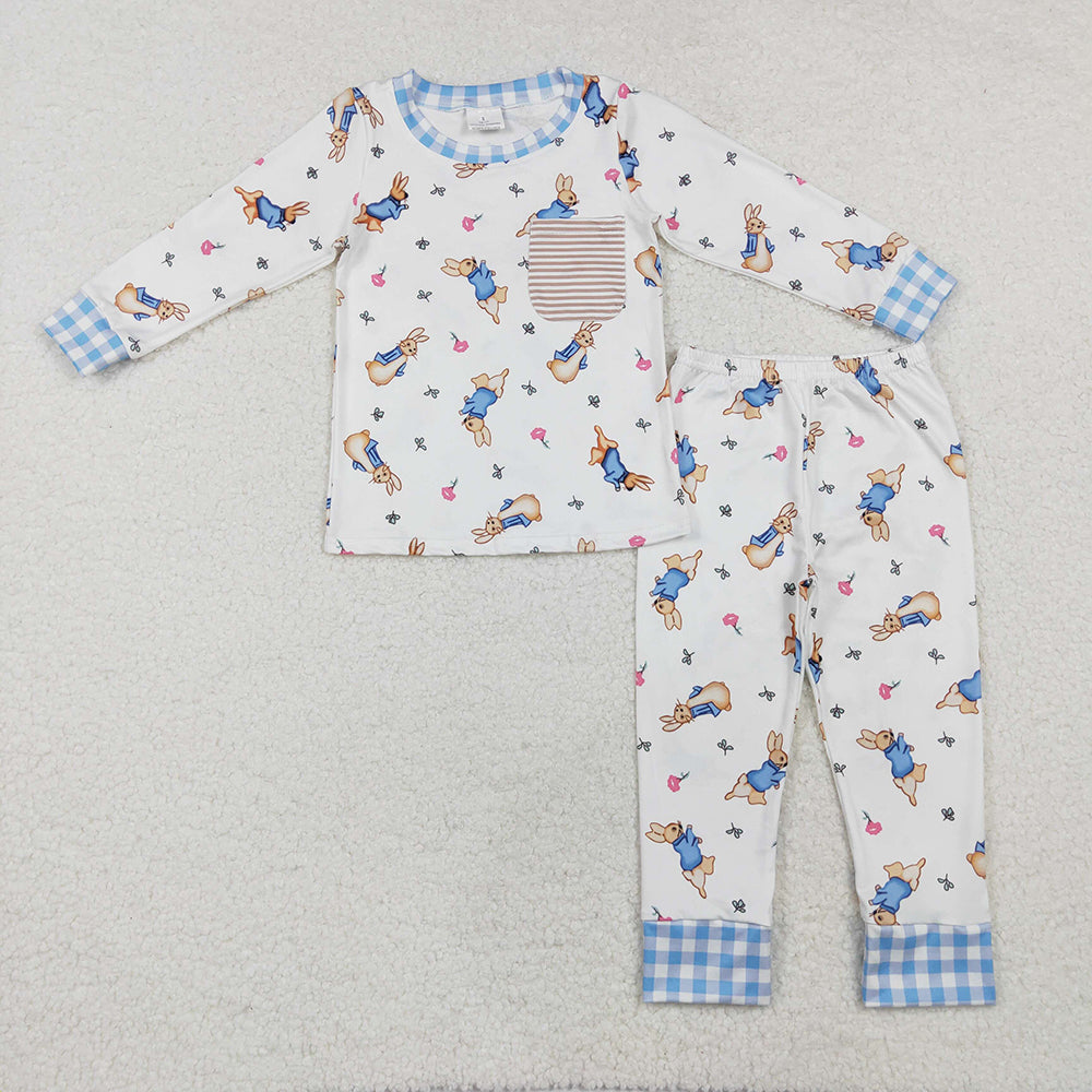 Sibling Boys Baby Girls Easter Bunny Pocket Top Pants Pajamas Clothing Sets