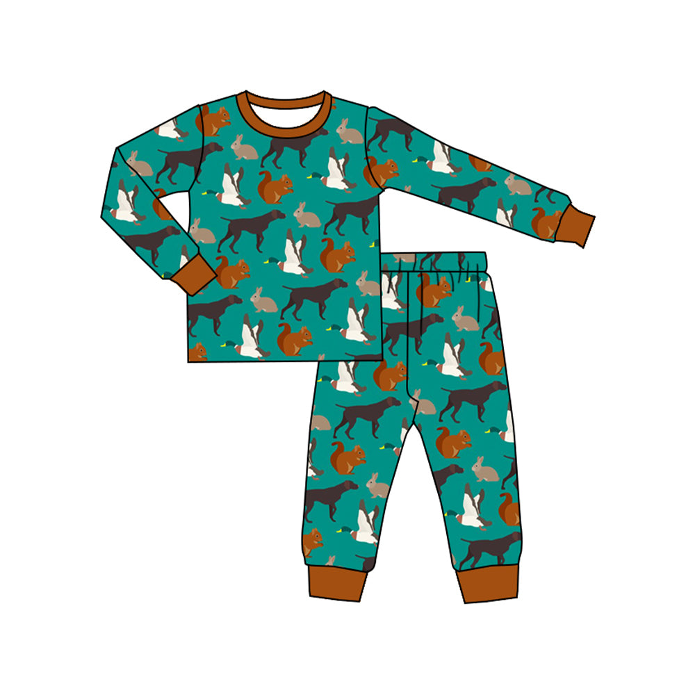 Baby Boys Green Long Sleeves Dogs Ducks Top Pant Pajamas Set Preorder