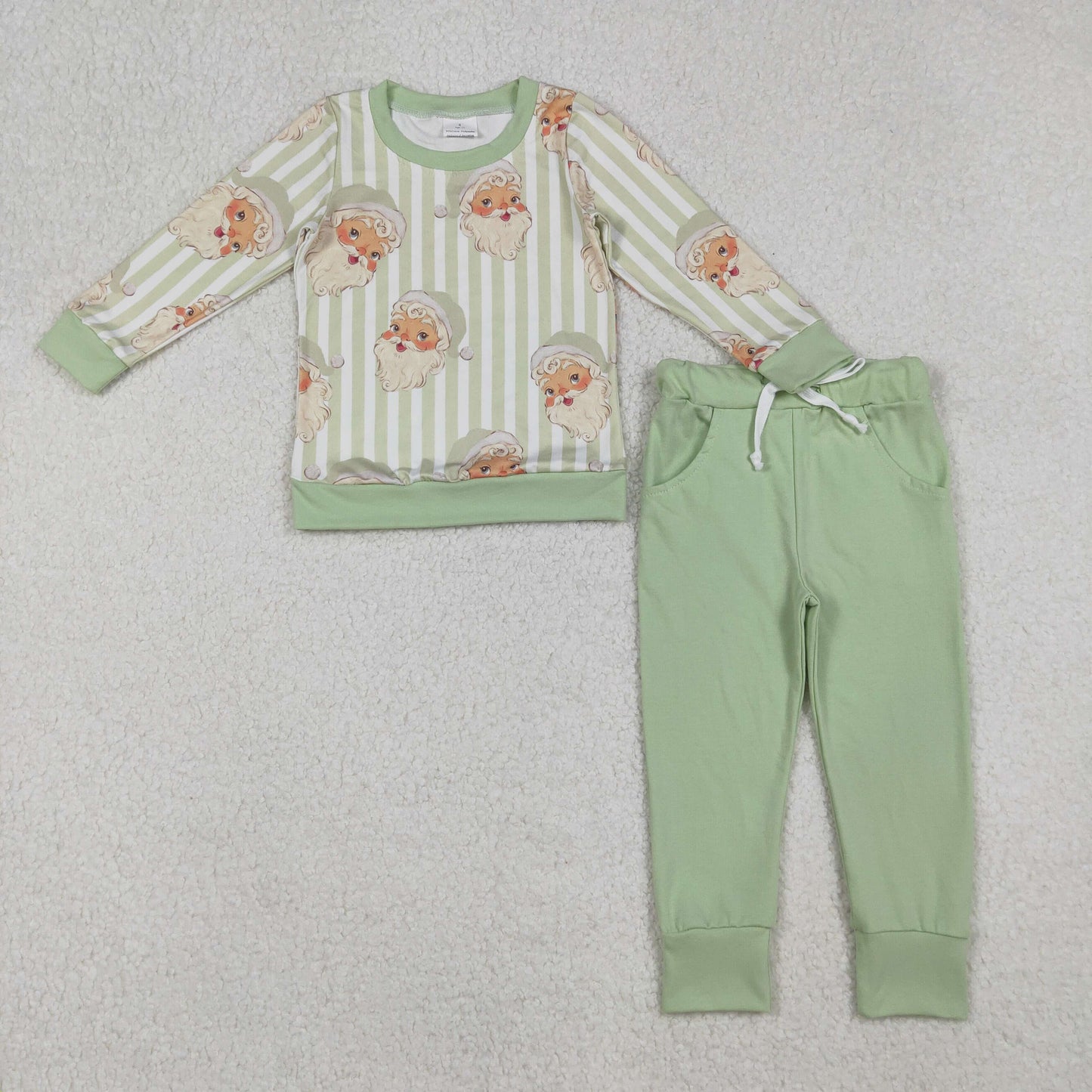 Sibling Baby Boys Christmas Long Sleeves Santa Gingerbread Top Pant Pajamas Sets