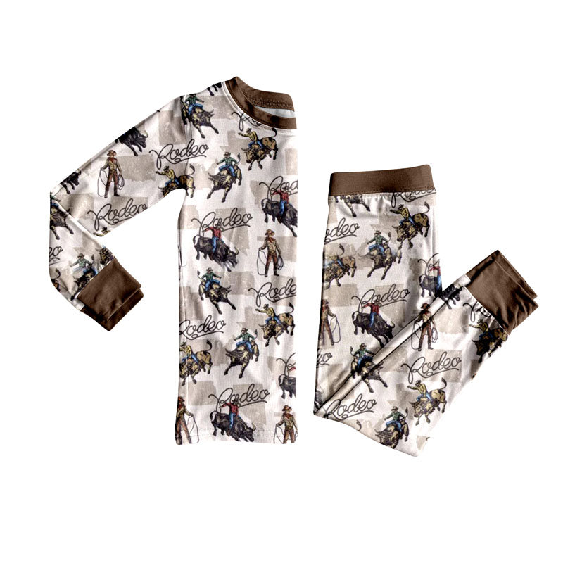 Baby Boys Long Sleeves Horse Rodeo Plaid Top Pant Pajamas Set Preorder