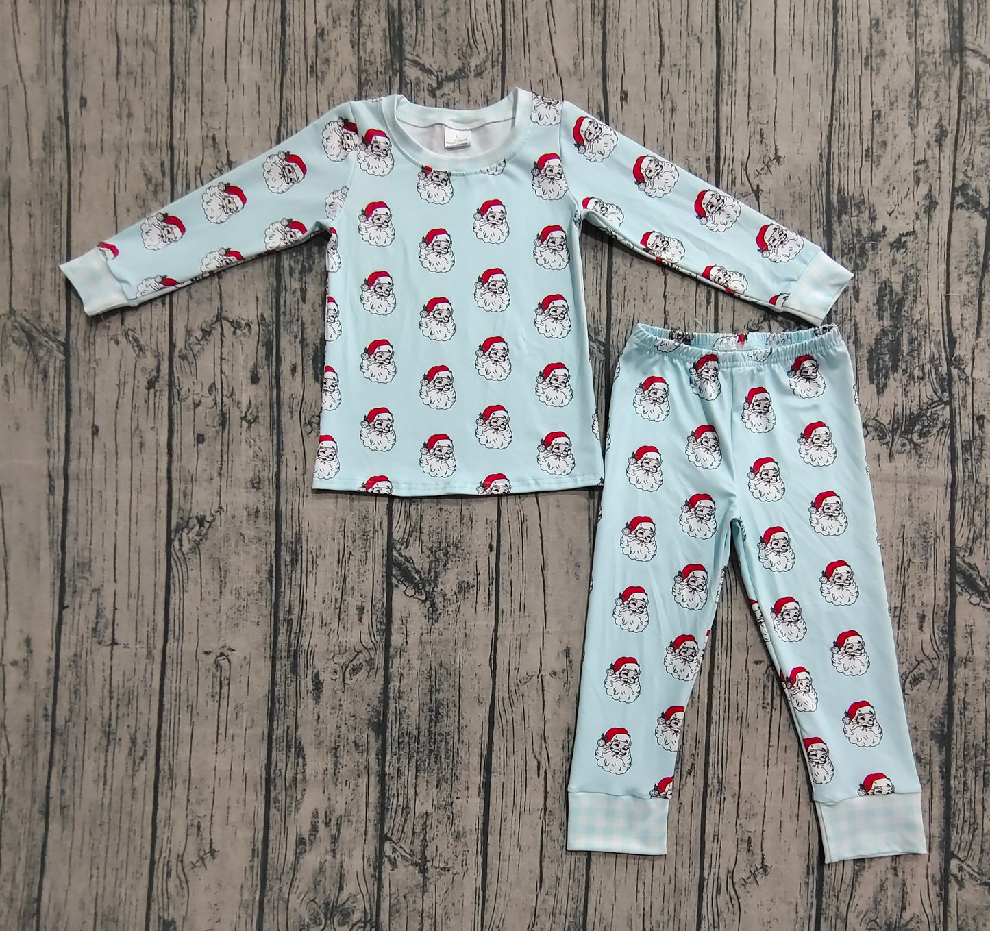 Baby Boys Blue Christmas Santa Top Pants Pajamas Sets