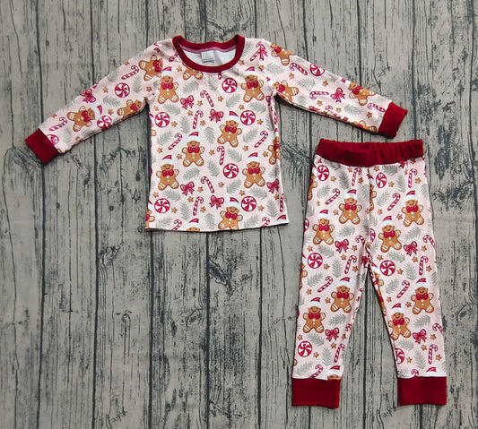 Baby Boys Red Gingerbread Candy Cane Top Pant Christmas Pajamas Set