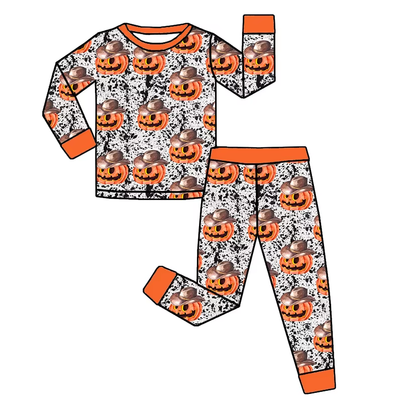 Baby Boys Long Sleeves Cow Print Ghost Pumpkins Top Pant Pajamas Set Preorder