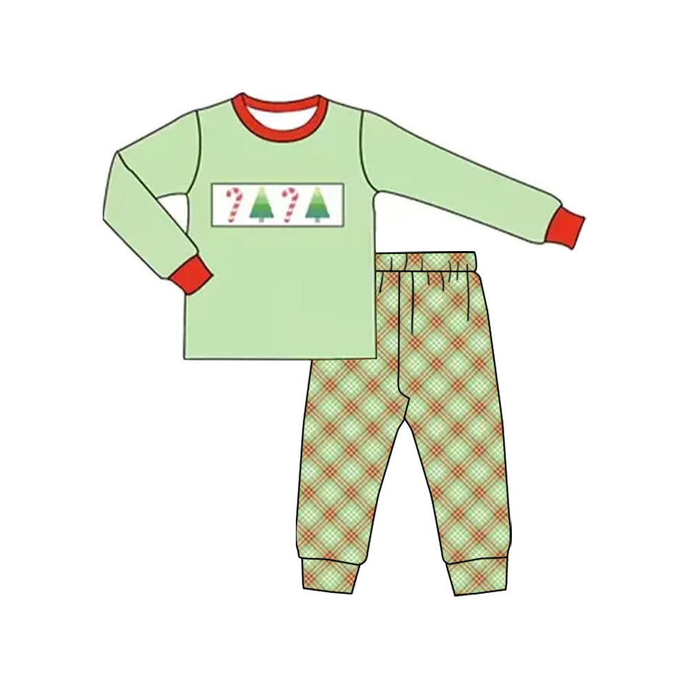 Baby Boys Green Long Sleeves Tree Candy Cane Top Pant Pajamas Set Preorder