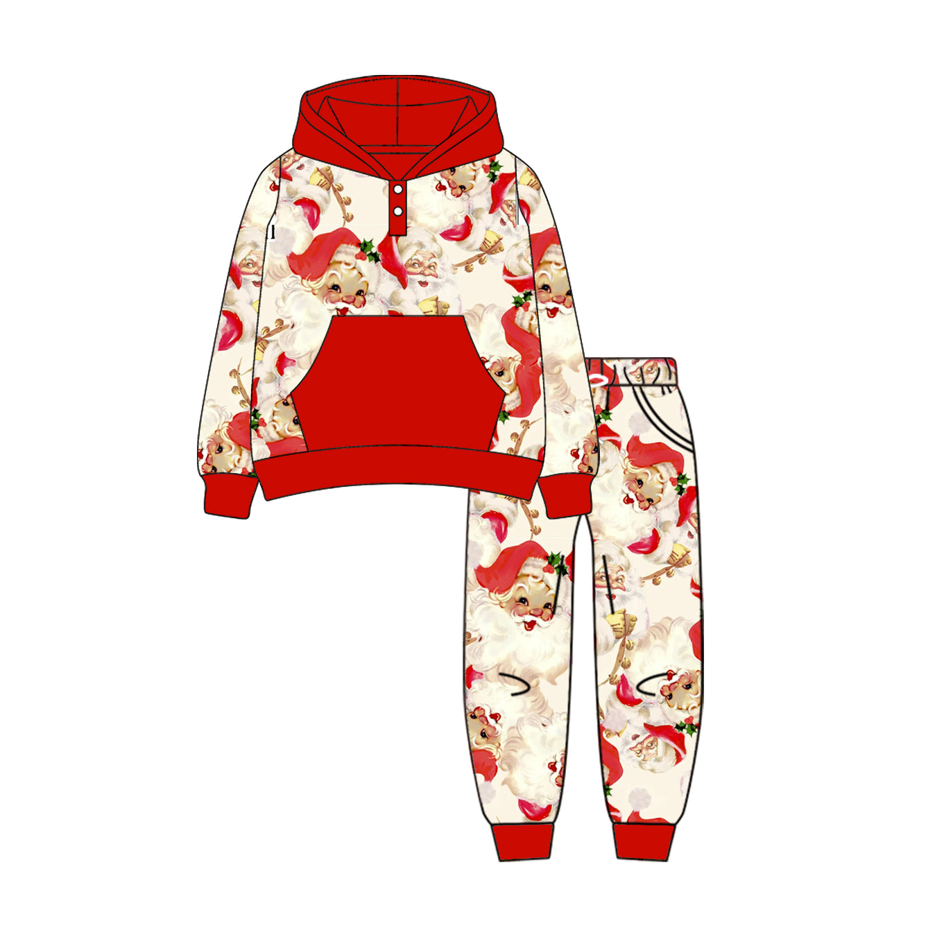 Preorder moq 5 Baby Boys Santa Button Hoodies Pockets Jogger Clothes Set