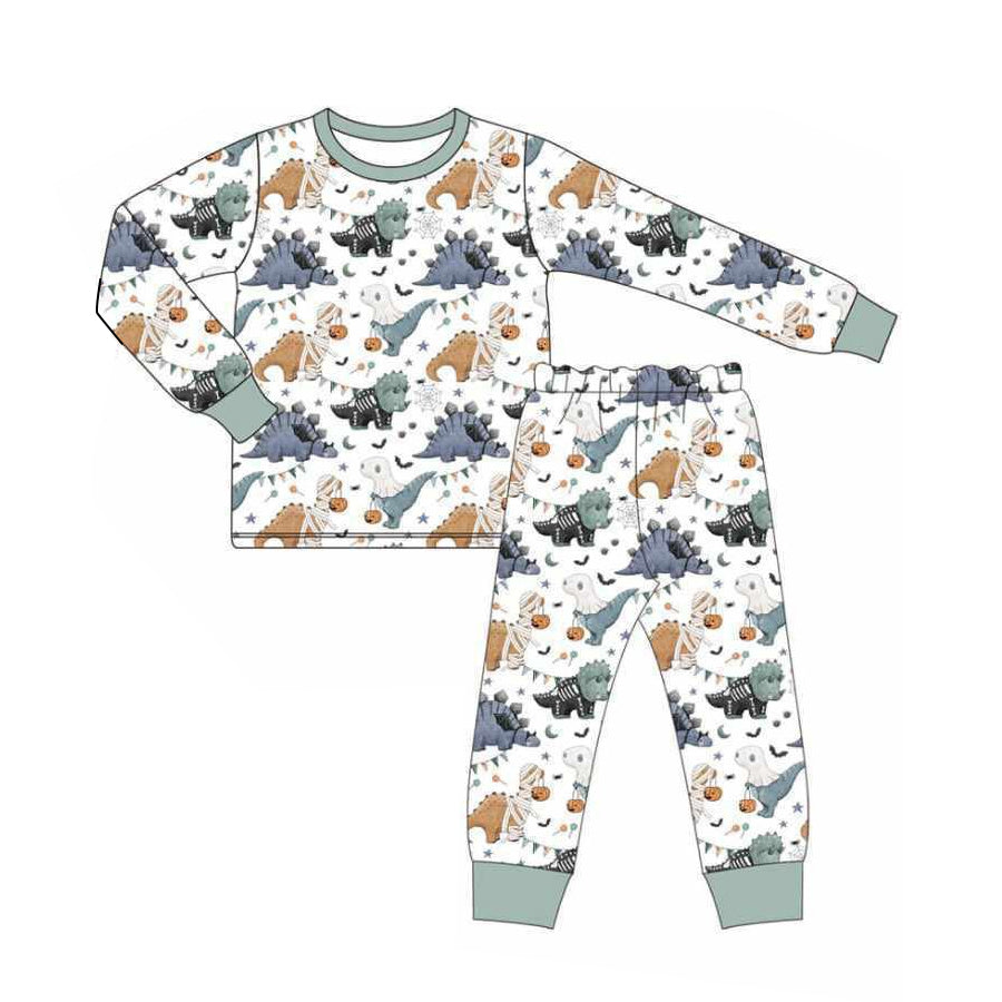 Baby Boys Long Sleeves Ghosts Dinosaurs Top Pant Pajamas Set Preorder
