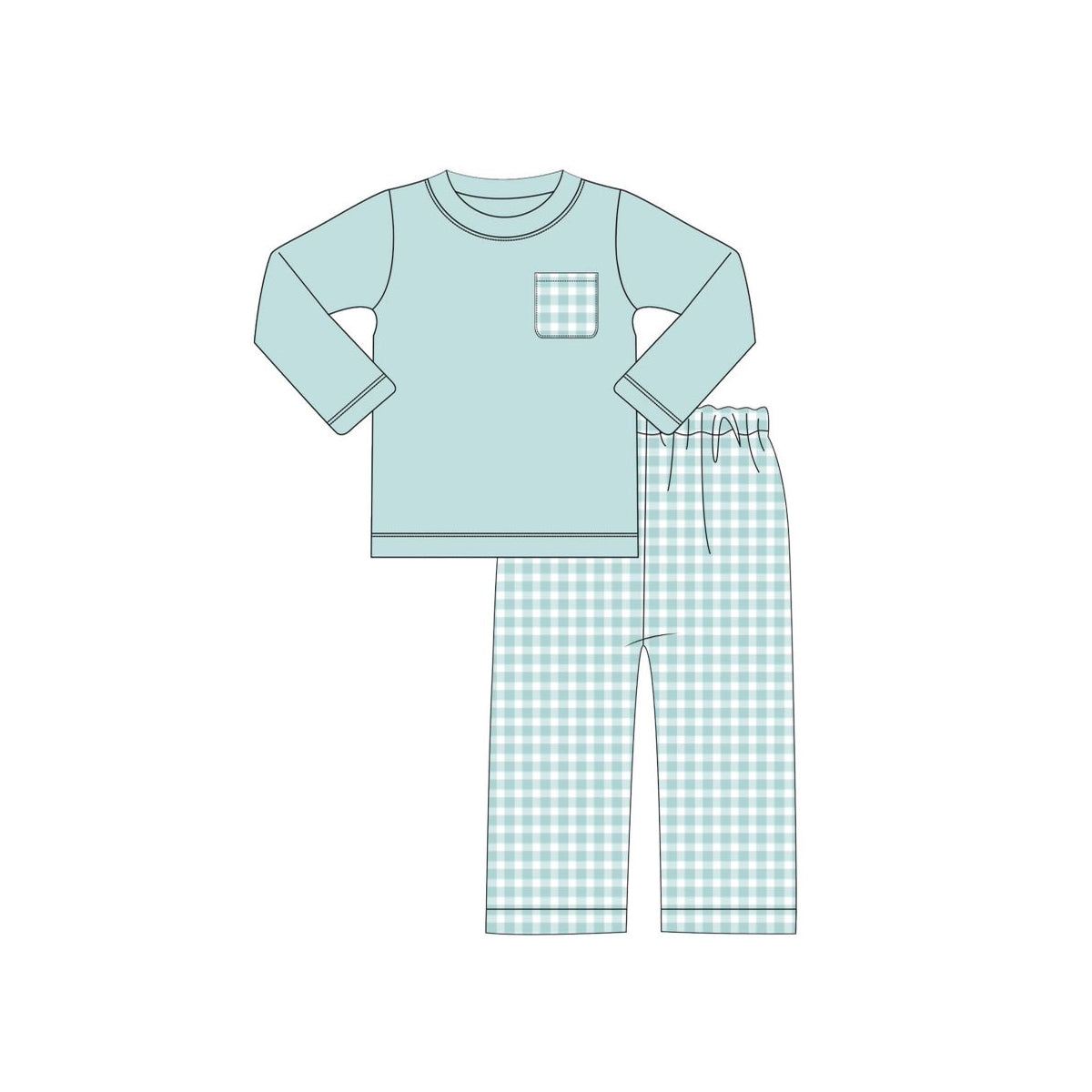 Baby Boys Light Blue Long Sleeves Pocket Top Plaid Pant Set Preorder