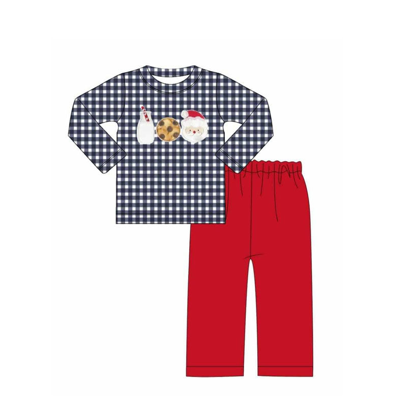 Baby Boys Hot Blue Long Sleeves Milk Santa Top Red Pant Set Preorder