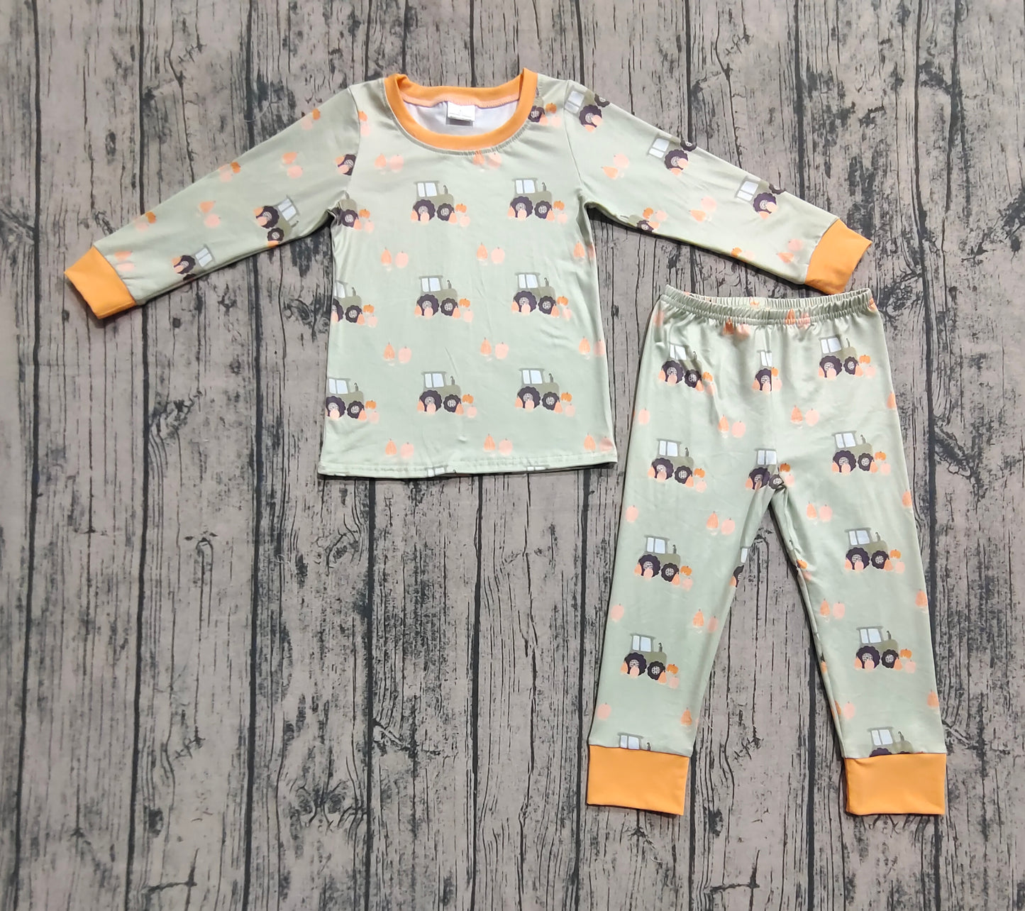 Baby Boys Green Long Sleeves Pumpkins Trucks Top Pant Pajamas Sets