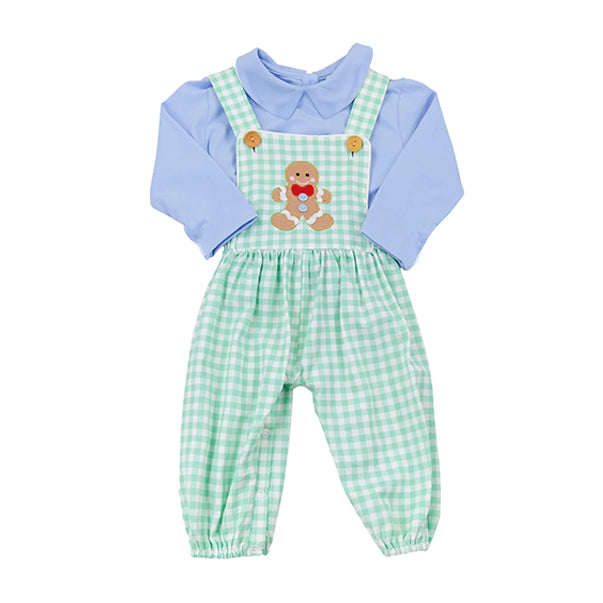 Baby Boys Blue Shirts Top Strap Gingerbread Pant Overalls 2 Piece Clothes Set