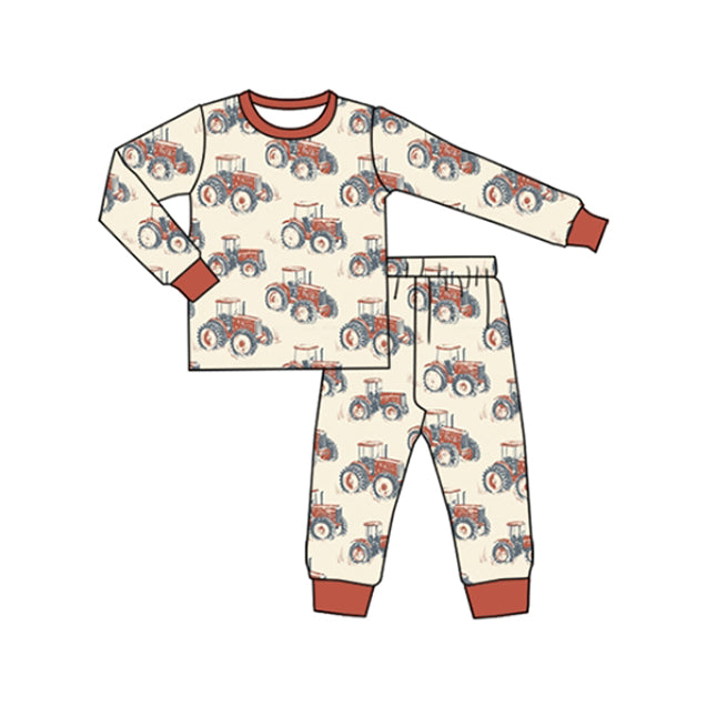 Baby Boys Long Sleeves Trucks Plaid Top Pant Farm Pajamas Set Preorder