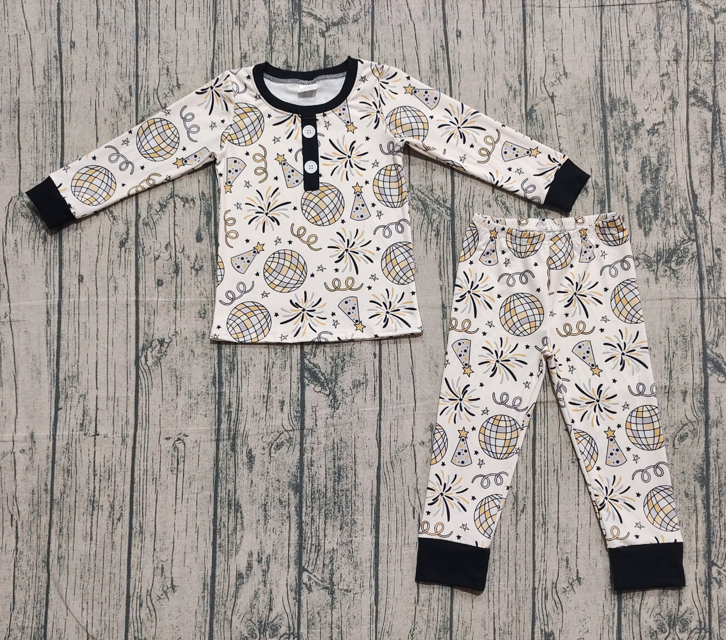 Baby Boys Happy New Year Button Top Pant Pajamas Sets