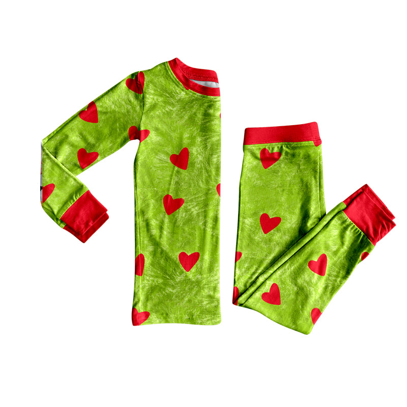 Baby Boys Green Long Sleeves Hearts Top Pant Pajamas Set Preorder