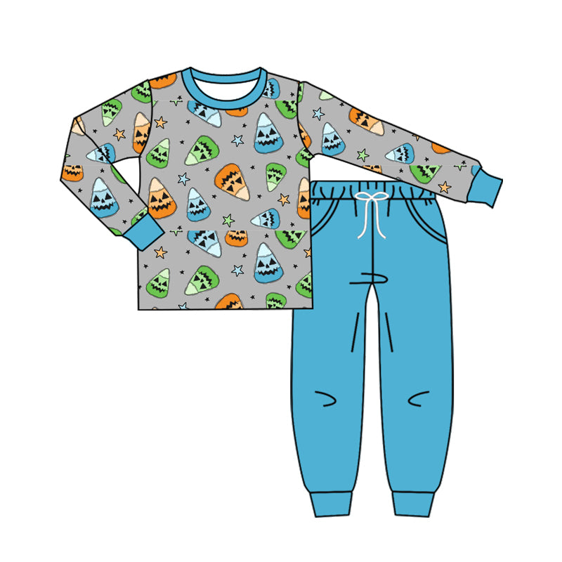 Baby Boys Long Sleeves Ghost Candy Stars Top Pant Pajamas Set Preorder