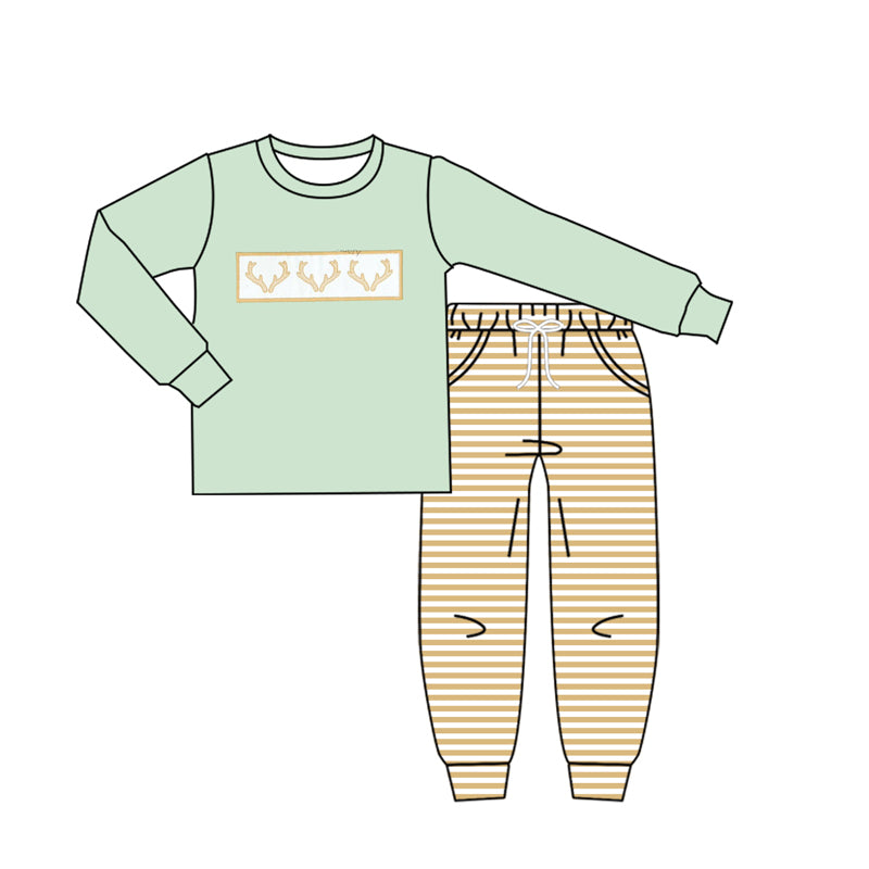 Baby Boys Light Green Long Sleeves Deer Top Pockets Legging Pants Set Preorder