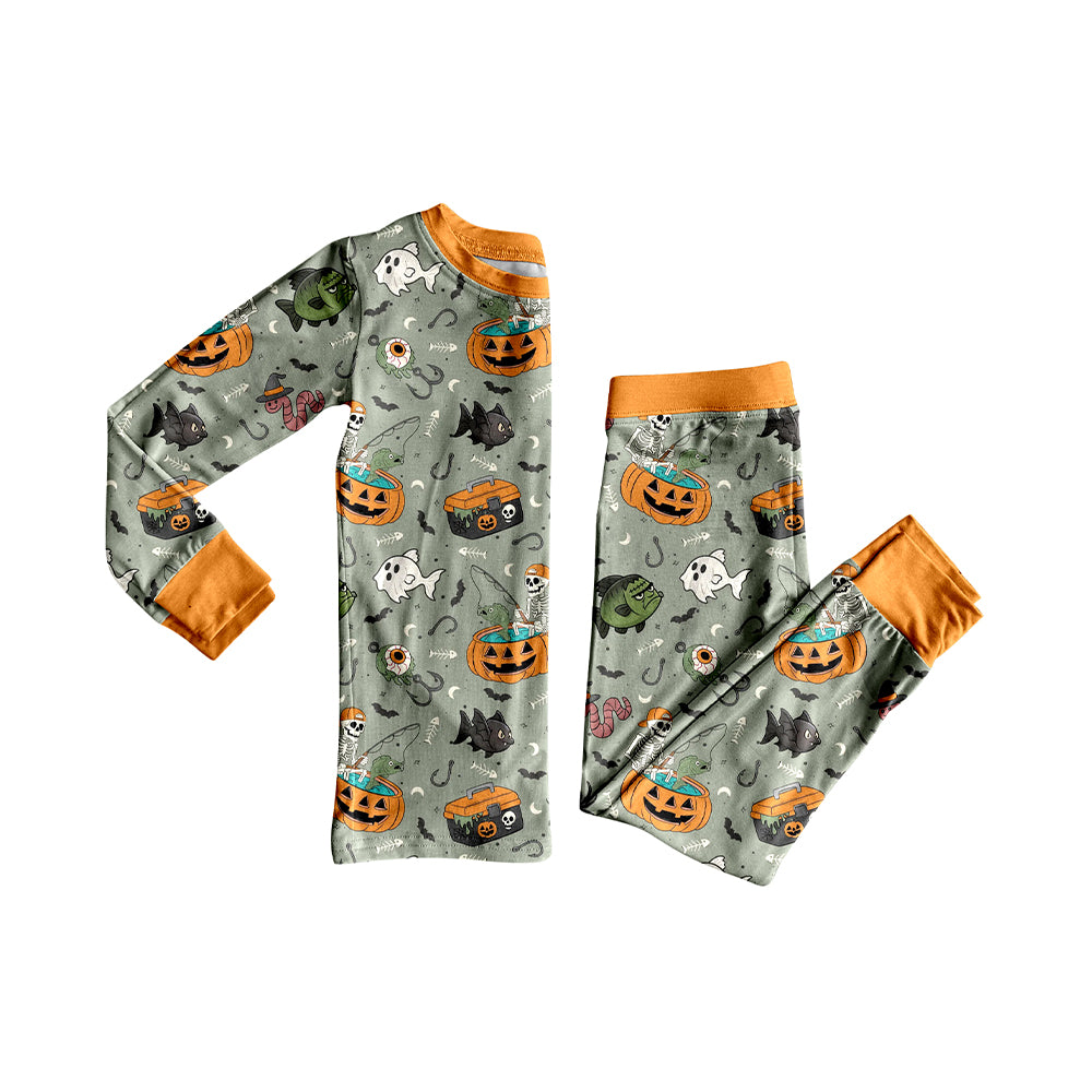 Baby Boys Long Sleeves Ghost Pumpkins Fishing Top Pant Pajamas Set Preorder
