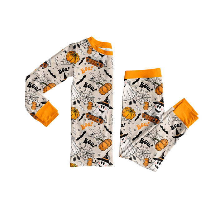 Baby Boys Long Sleeves Bats Pumpkins Plaid Top Pant Pajamas Set Preorder