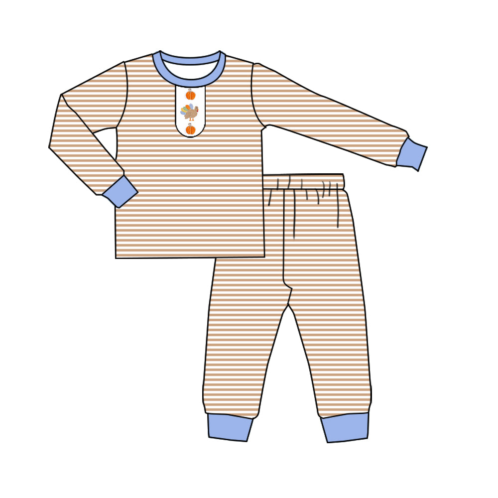 Baby Boys Turkey Pumpkins Top Pants Thanksgiving Pajamas Set Preorder