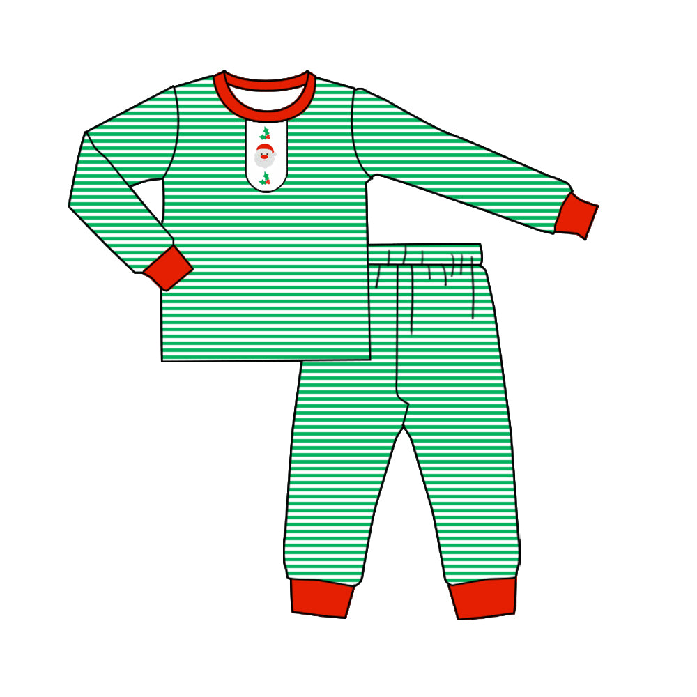 Baby Boys Green Stripe Santa Holly Top Pants Christmas Pajamas Set Preorder