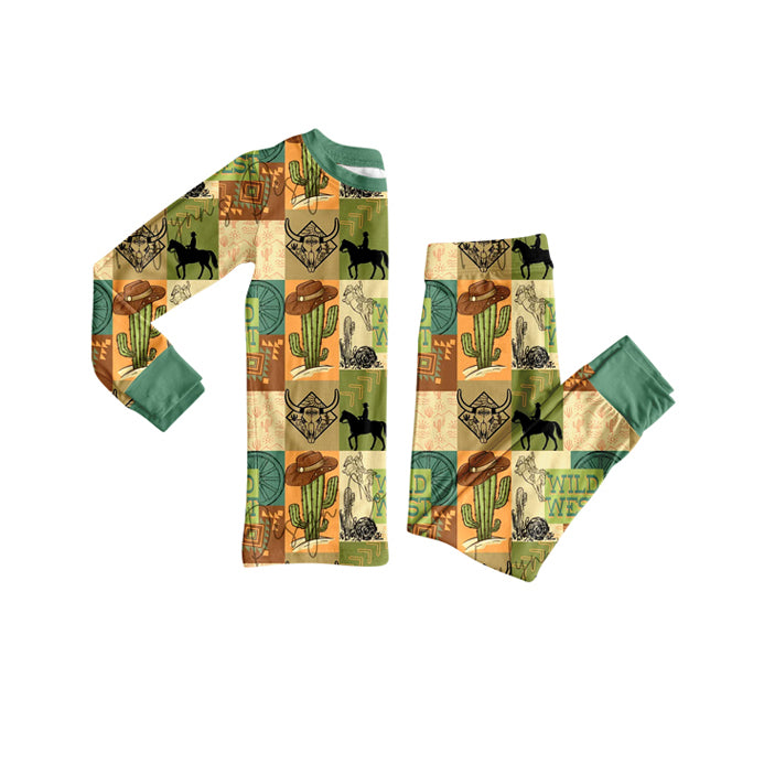 Baby Boys Bull Skull Cactus Top Pant Western Pajamas Set Preorder