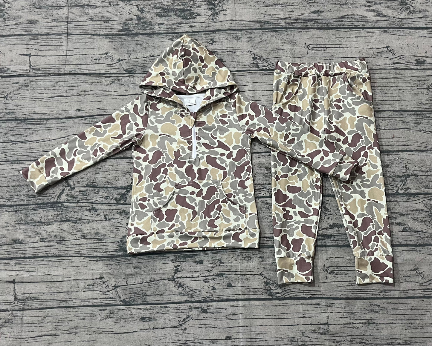Baby Boys Khaki Camo Hoodies Pockets Legging Pants Hunting Clothes Set