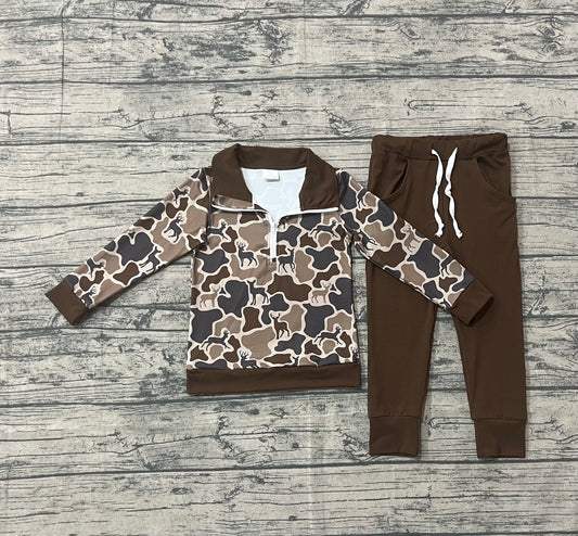 Baby Boys Deer Camo Zipper Pullovers Pockets Jogger Hunting Clothes Sets