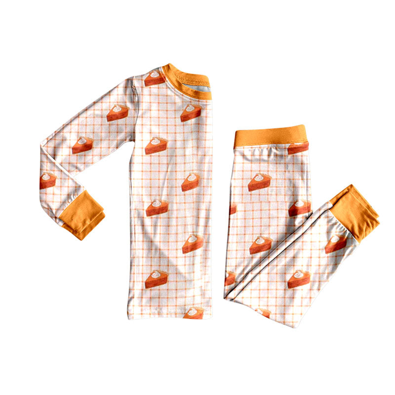 Baby Boys Orange Checked Pie Thanksgiving Pajamas Sets Preorder