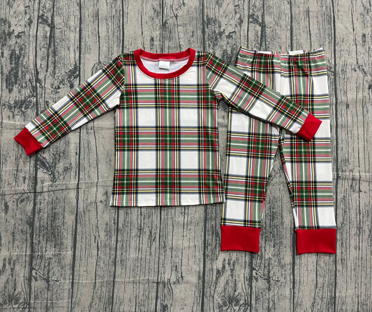 Baby Boys Green Red Checked Top Pants Christmas Pajamas Sets