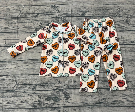 Baby Boys Long Sleeves Hearts Button Top Pants Valentine Pajamas Sets
