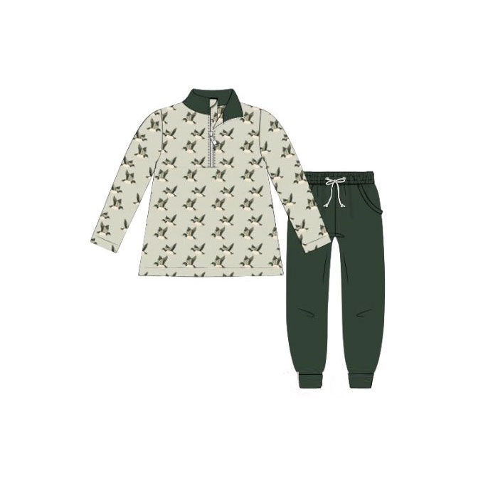 Baby Boys Green Ducks Plaid Zip Pullover Pockets Pants Hunting Clothes Sets Preorder