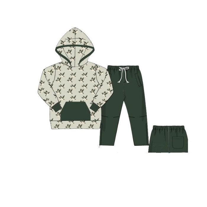 Baby Boys Green Ducks Plaid Pockets Hoodie Pants Hunting Clothes Sets Preorder