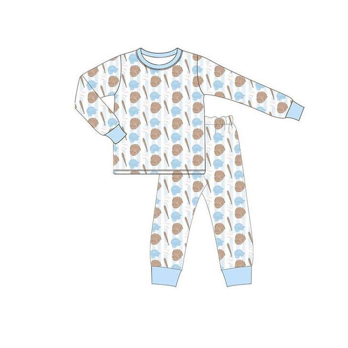 Baby Boys Baseballs Plaid Top Pants Team Pajamas Sets Preorder