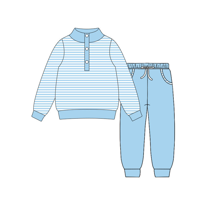 Baby Boys Blue Stripe Button Top Pockets Jogger Clothes Sets Preorder