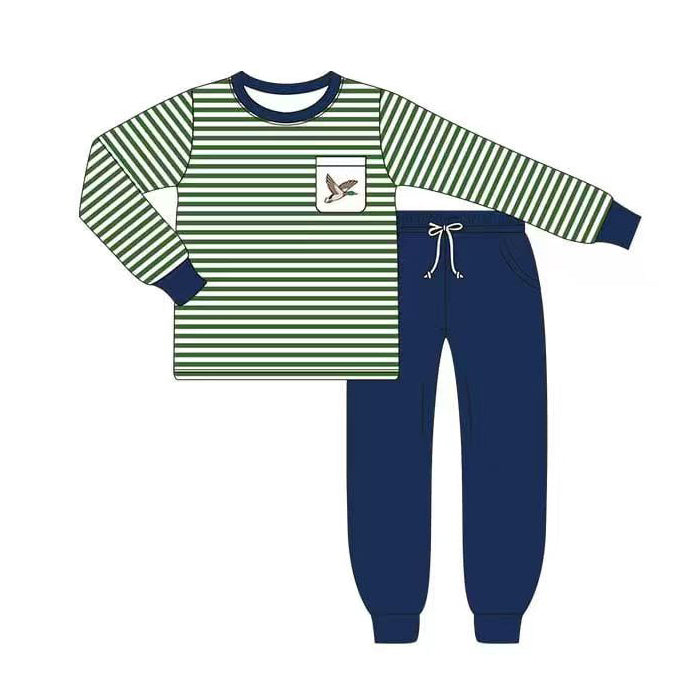 Baby Boys Stripe Ducks Top Pockets Jogger Pants Clothes Sets Preorder