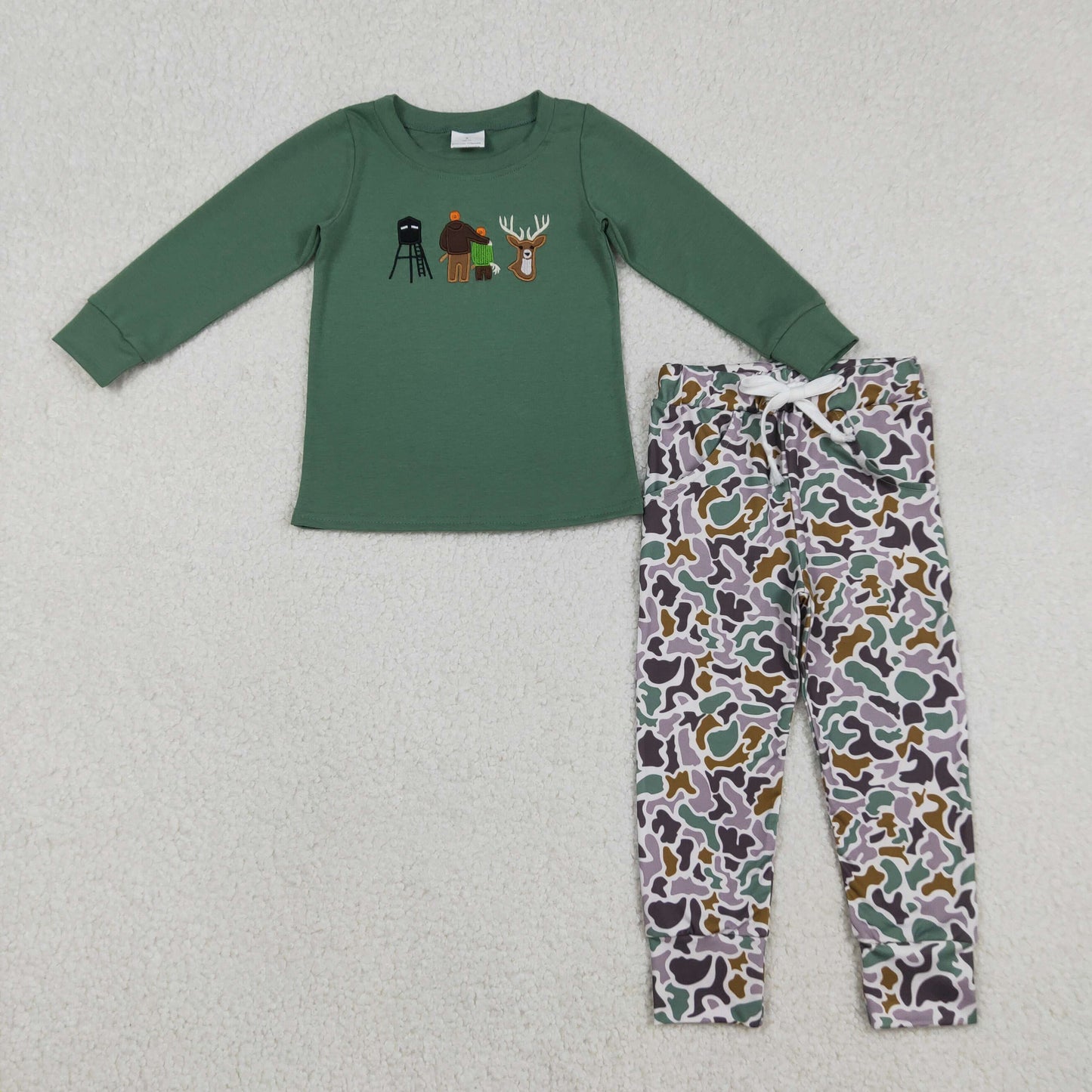 Sibling Baby Boys Embroidery Ducks Dogs Top Pockets Pants Hunting Clothes Sets