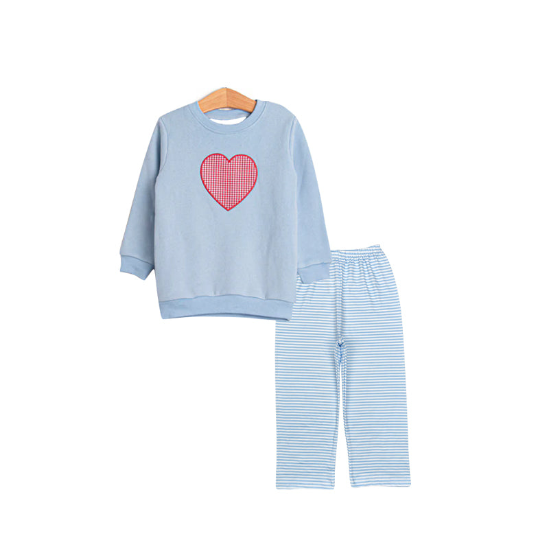 Baby Boys Red Checked Hearts Top Blue Stripe Pant Valentine Clothes Sets Preorder