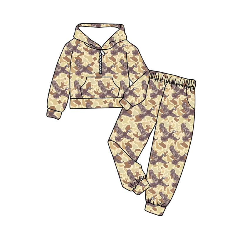 Baby Boys Khaki Camo Ducks Zip Pockets Hoodies Pants Hunting Clothes Sets Preorder