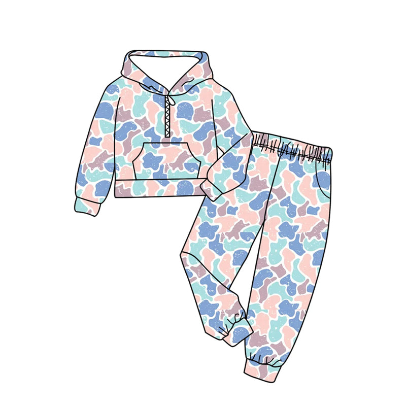 Baby Boys Blue Pink Camo Zip Pockets Hoodies Pants Hunting Clothes Sets Preorder