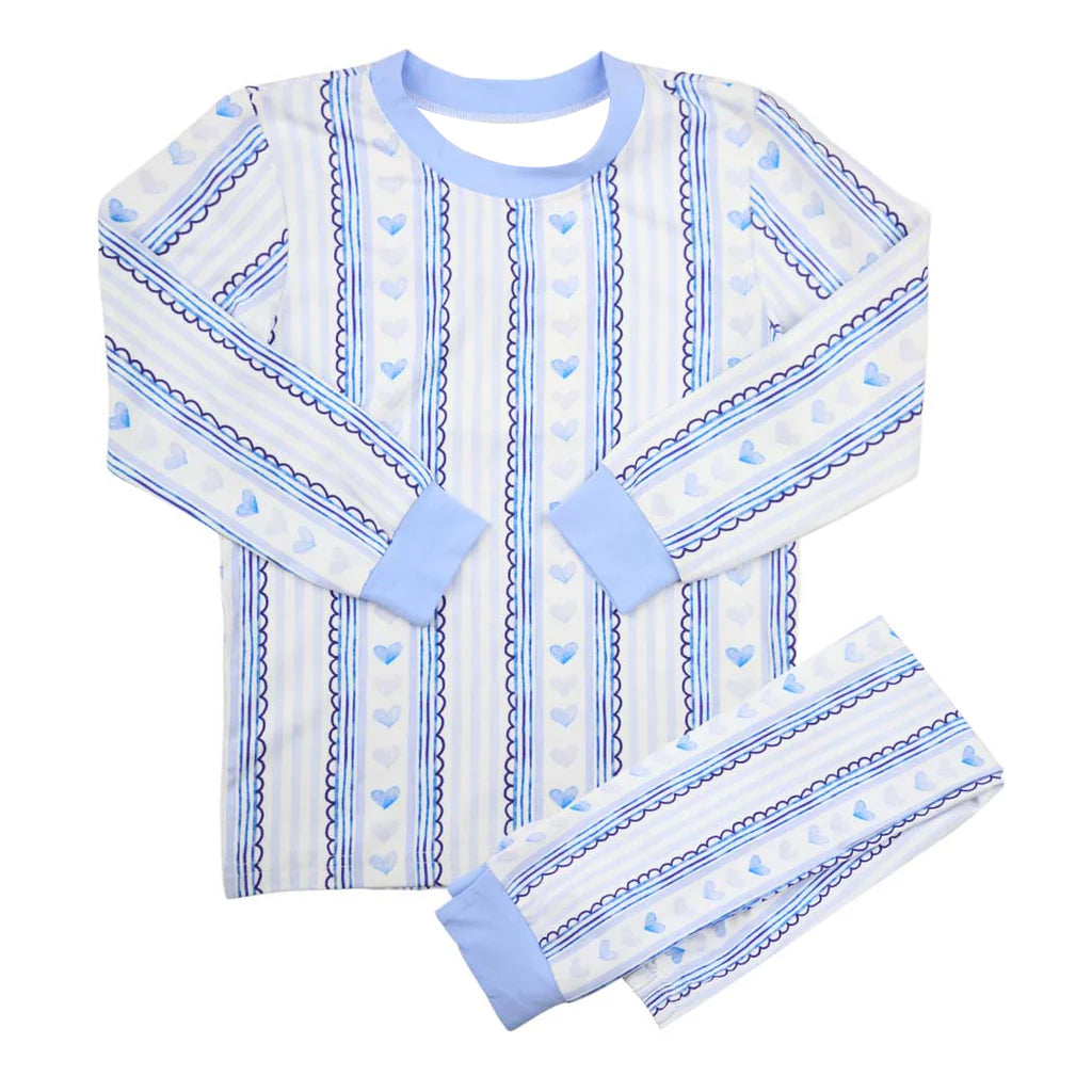Baby Boys Blue Hearts Stripe Top Pants Valentines Pajamas Sets Preorder