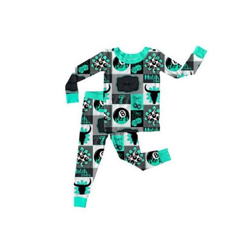 Baby Boys 8 Ball Bull Skulls Checked Top Pants Western Pajamas Sets Preorder