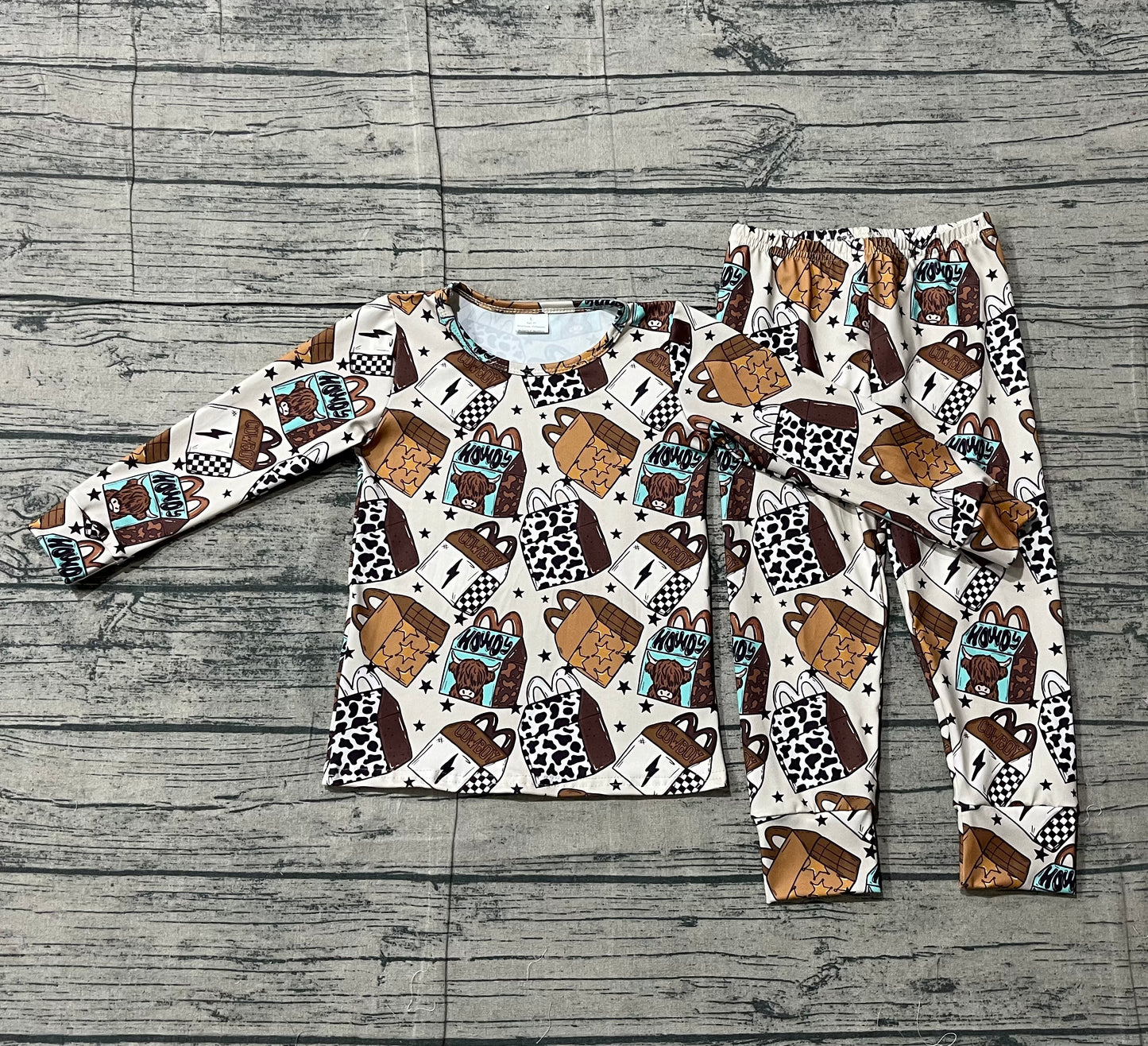 Baby Boys Howdy Highland Cows Top Pants Western Pajamas Sets