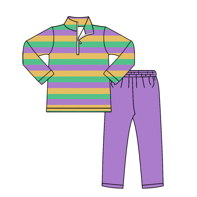 Baby Boys Mardigras Stripe Zipper Pullover Leggings Clothes Sets Preorder