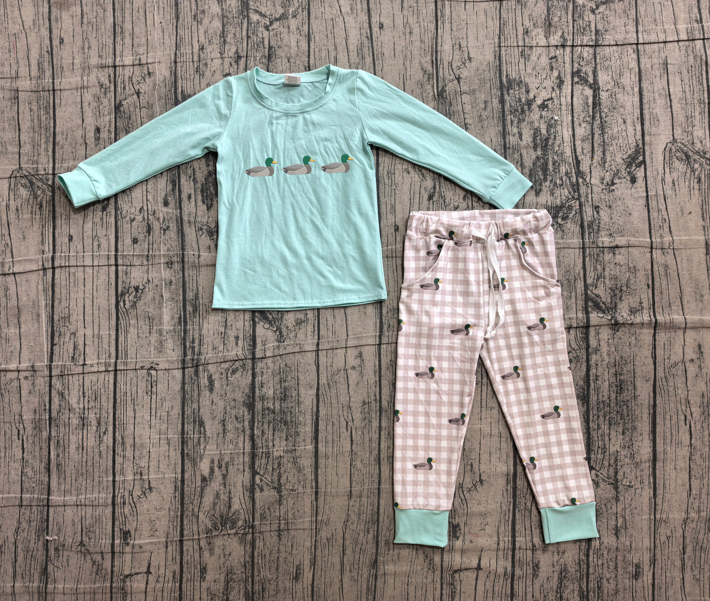 Embroidery Ducks Baby Boys Top Pockets Checked Jogger Hunting Sets Preorder