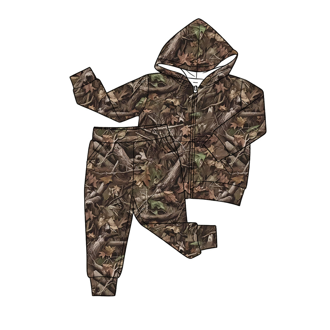 Baby Boys Southern Leaves Camo Pocket Zip Hoodies Jogger Pant Clothes Sets Preorder
