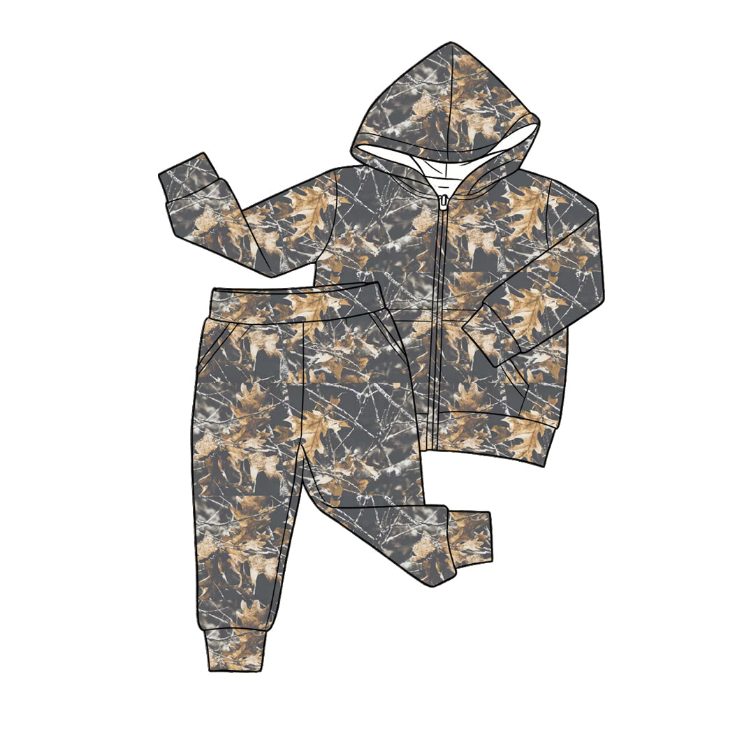 Baby Boys Southern Leaves Camo Pocket Zip Hoodies Jogger Pant Clothes Sets Preorder