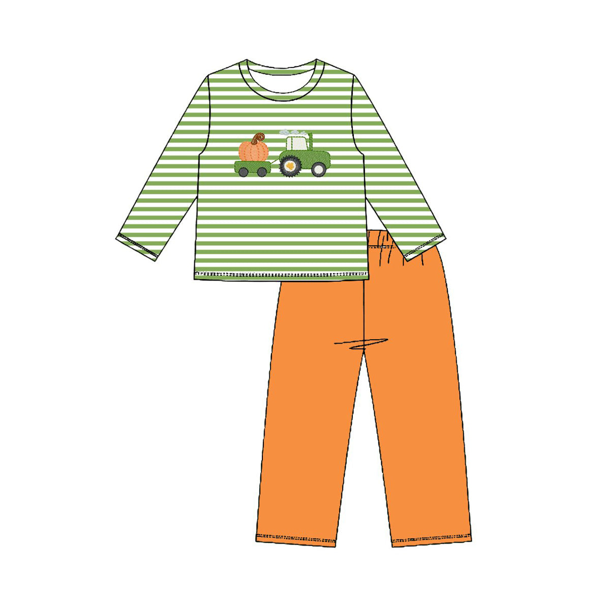 Baby Boys Green Stripe Pumpkin Truck Top Pant Fall Clothes Sets Preorder