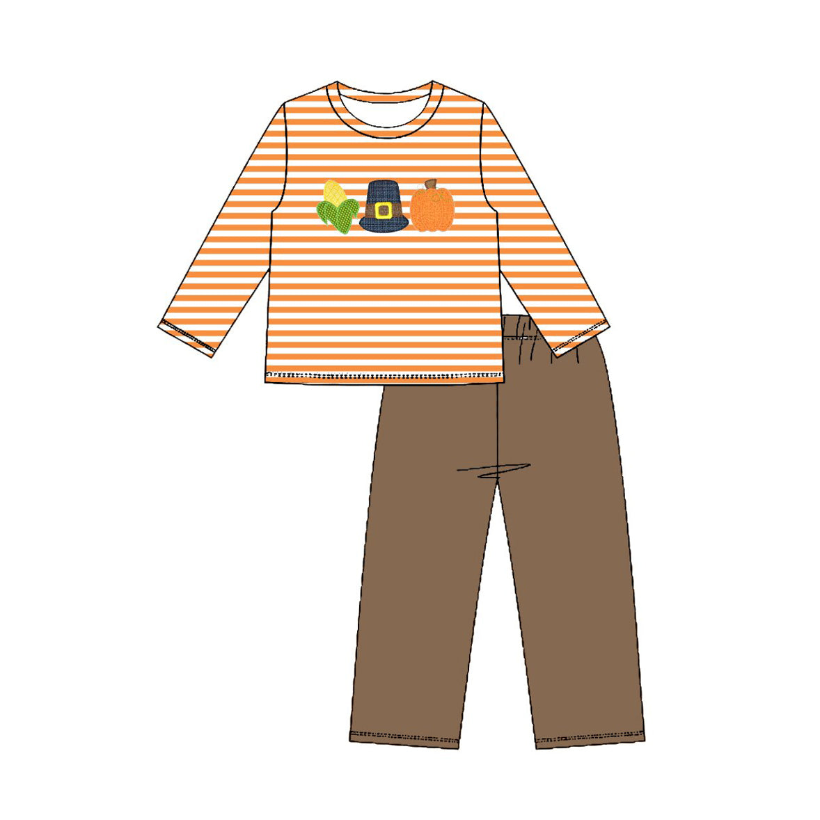 Baby Boys Orange Stripe Pumpkin Corns Top Pant Fall Clothes Sets Preorder